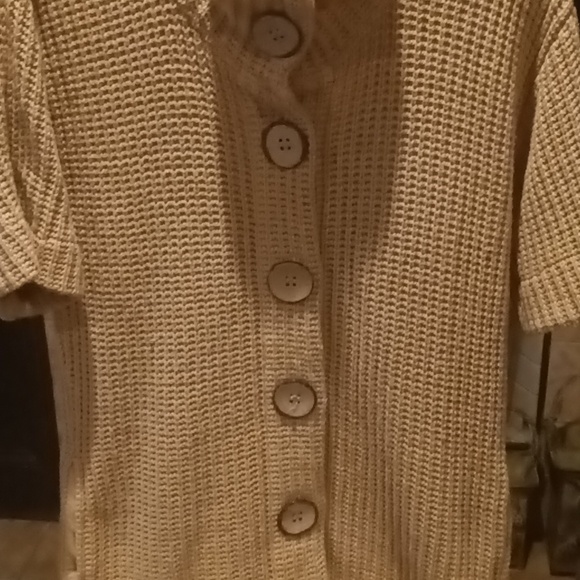 NWOT C•M•C 100% cotton tan s/s cardigan w side pockets & 5 big buttons Sm - Picture 5 of 12